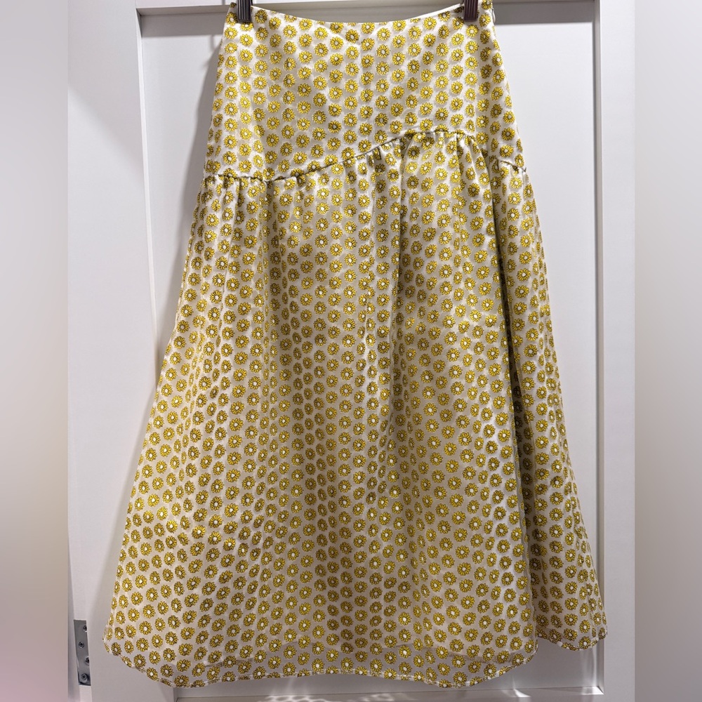 Topshop Yellow Daisy Print Organza Midi Skirt Floral A-Line